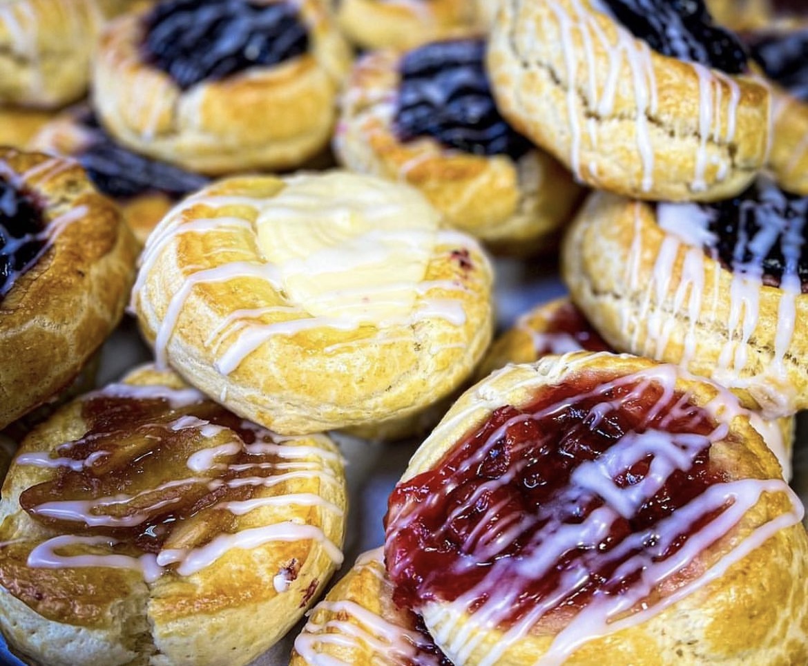 Glazed fruit Danishes and pastries at Wheatland Bakery